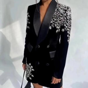 Elegant Women Formal Party Bride Mother Dresses Sliver Crystals Beads Velvet Suit Jacket Velvet Women Coat Lady Business Clothes