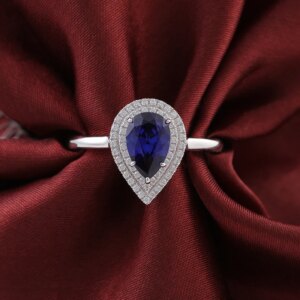 Provence solid 14K/18K gold pear royal bule tear gemstone lab sapphire rings full lab diamond luxury Birthday Anniversary Gift