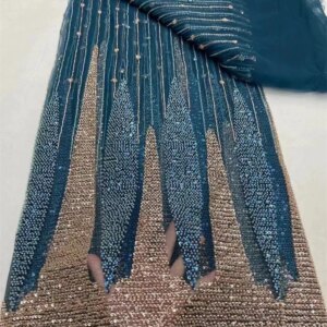 Luxury African Heavy Beaded Lace Fabric 2024 High Quality Nigerian Sequin French Tulle Fabric For Wedding Party Sewing 5yards