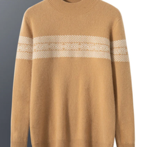BirdTree, Cashmere Wool Blended Thick Sweaters, Men’s Mock Neck Jacquard, Soft High Quality Sweater, Autumn Winter T479121QM