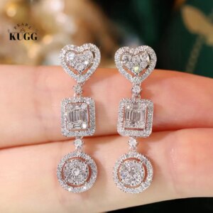 KUGG 100% 18K White Gold Earrings 1.40carat Real Natural Diamond Drop Earrings for Women Luxury Design High Party Jewelry