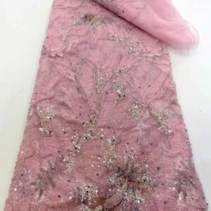 2025 New African French Nigerian High End Lace Fabric With Beads Sequins Mesh for Embroidery Wedding Party Bride Sewing Dress