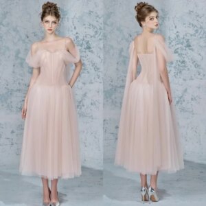Customized Matching Intricate Tulle Pleat Draped Beading Sequined A-line Off-the-shoulder Midi Dresses Bespoke Occasion Dresses