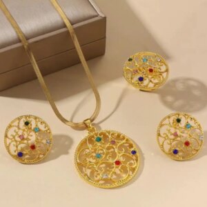 New Dubai Europe 24K Gold Plated Necklace, Earrings, Rings, Wedding Party Gift Jewelry Set for Lovers YY10593
