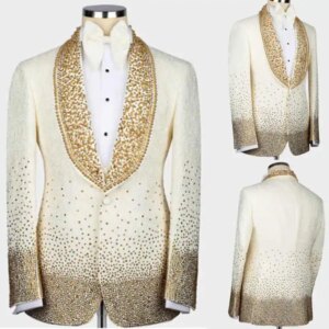 Luxury Wedding Tuxedos Beaded Jacquard Shawl Lapel Men Suit 1 Piece Set Jacket Party Evening Business Blazers Customized