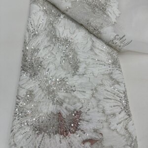 2025 New African French Nigerian High End Lace Fabric With Beads Sequins Mesh for Embroidery Wedding Party Bride Sewing Dress