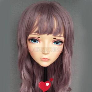 (CHUN-2)Female Sweet Girl Resin Half Head Kigurumi BJD Eyes Crossdress Cosplay Japanese Anime Role Lolita Mask With Eyes And Wig