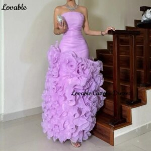 Customized فساتين سهرة A-Line Strapless Floor-Length Ruffle Luxury Evening Dresses Zipper Up Sleeveless Dresses For Prom
