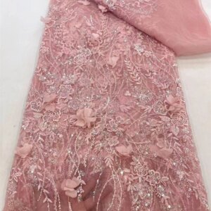 High-quality African Nigerian Elegant 3D Embroidered Beaded Fabric 2024 French Tulle Lace Fabric With Sequin For Party Wedding