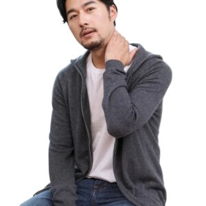 Custom men 100% cashmere hoodie sweater with zipper