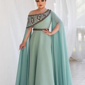 Customized Jiayigong Fashion Sizes Available Jewel A-line Cocktail Evening Sequin Flowers Fold Draped Chiffon Prom Dresses