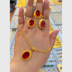 New Dubai Europe 24K Gold Plated Necklace, Earrings, Rings, Wedding Party Gift Jewelry Set for Lovers YY10594