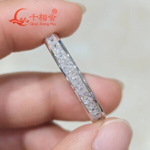 2.5mm Square D White VVS Moissanite Ring S925 Sterling Silver Tension Setting Eternity Band Unisex Engagement Jewelry