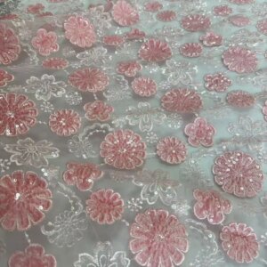 5 Yards Mesh Laser Flannel Sequined Flower Embroidered Cloth Dress Skirt Wedding Fabric