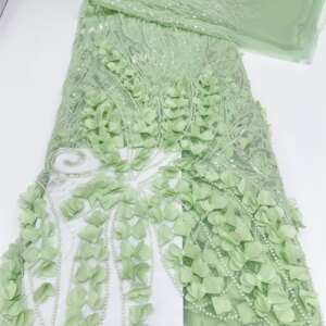 African Groom Lace Fabric 2025 High Quality 3D Flower French Sequins Lace Fabric Nigerian Lace Fabric For Wedding Party Dress