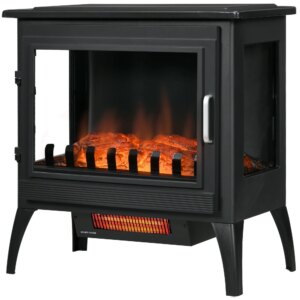 24″ Electric Fireplace Stove, Freestanding Infrared Fire Place Heater with Realistic Logs Flame, Adjustable Temperature