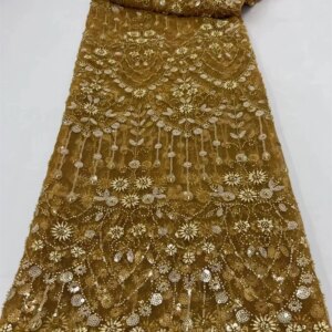 Luxurious Nigerian Handmade Sequins Lace Fabric 2024 High Quality Embroidery African French Lace Gold For Wedding Dress 5Y