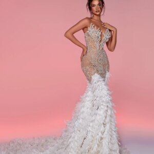 Distinctive Mermaid Feathered Evening Dress Fashionable Cocktail Beaded Customized Party Luxurious Sleeveless Glitter Prom Gown