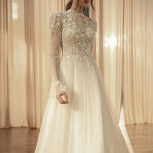 Charming Lace Boho Wedding Dress Elegant Tulle Bridal Gown Classic Long Sleeve Floor-Length Bride Customized Vestidos De Novia