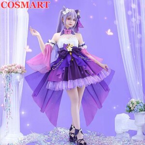 COSMART Genshin Impact Keqing Elegant Dream Dress Fashion Uniform Cosplay Costume Halloween Party Outfit For Women New 2023