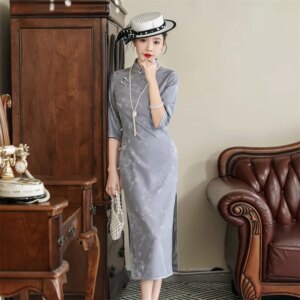 High-End Quality Real Silk Cheongsam Qipao Women’s Retro Improved High-End Cheongsam Qipao Dress Chinese Style Dress