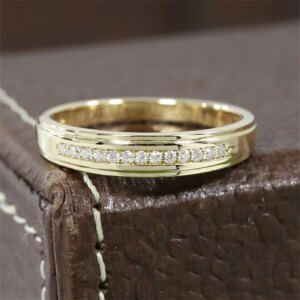 JY Jewelry 1.3 MM Round Lab Grown Diamond Wedding Band 14K Gold Half Setting Ring Channel Set Band Anniversary Gifts For Couple
