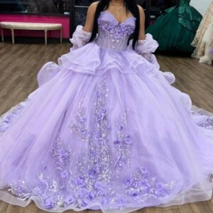 Customized Lilac Princess Quincenera Dresses Ball Gown 3D Flower Ball Gown Women Prom Wedding Party Occasion Wear Vestido 15 16