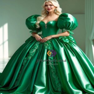 Victorian Green Quinceanera Dresses Puff Short Sleeves Ball Gown Bright Elf Elven Vestidos De Xv Lace Abiti Da Cerimonia Prom