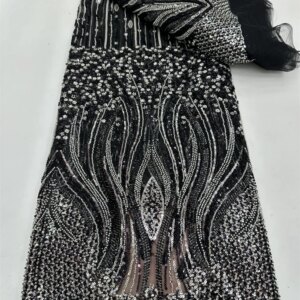 African Organza Lace Fabric High Quality Black Sequins French Tulle Mesh Beaded Lace Fabric Nigerian Women Party Wedding Dresses