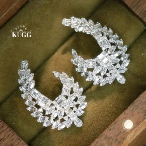 KUGG 100% 18K White Gold Earrings 1.0carat Real Natural Diamond Drop Earrings Luxury Palace Style High Party Jewelry for Women