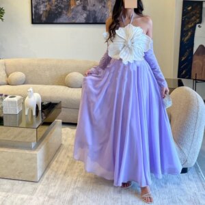 Customized Chiffon Flower Formal A-line Halter Bespoke Occasion Gown Midi es Saudi Arabia