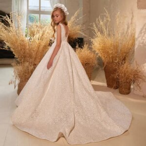 Dreamy Vow Elegant Ivory Flower Girl Dress Applique Lace Princess Gown for Kids Wedding Birthday First Communion Party 2025 J261