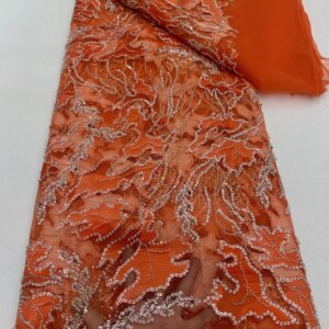 Orange 3D Flower Beaded Lace Fabric Africa Lace Wedding Dress 2024 Nigerian Green 3D Flower Sequins Lace Fabric for Sewing