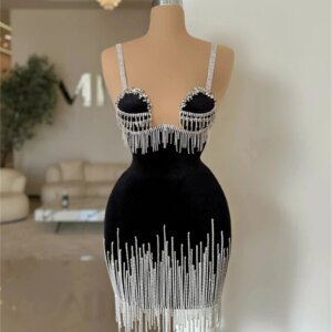 Black Bead Prom Dresses Short Sexy Tassel Sweetheart Mini Cocktail Gowns Mermaid Birthday Party Dress Homecoming Customized