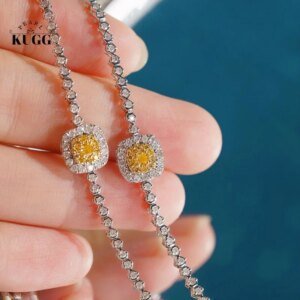 KUGG 100% 18K White Gold Bracelet Real Natural Yellow Diamond Bracelet Romantic Elegant Style High Wedding Jewelry for Women