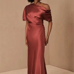tailor shop custom made mother of the bride dress one shoulder green pure silk dress dresses mother groom rust red color
