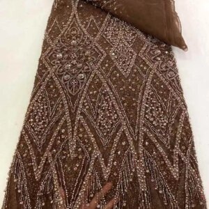 Coffee African Groom Lace Fabric 2025 High Quality French Sequins Lace Fabric Nigerian Lace Fabric For Wedding Party Dress