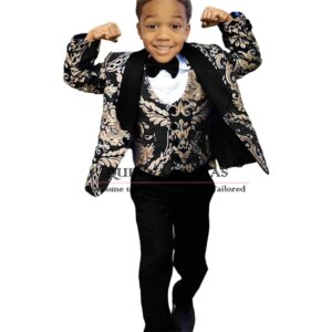 Classic Boys’ Attire Suits Shawl Lapel Jacquard Children Wedding Formal Party Tuxedo Bespoke Kids Birthday Wear Clothing 3 Piece