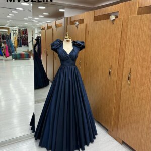 Navy Blue Evening Dresses Satin A-Line V-Neck Sleeveless Elegant Party Dresses 2024 Holiday Dress Prom Dresses