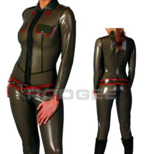 Latex fashions army uniform with belt in trasparent green