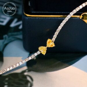 Aazuo Real Yellow White DiamondS 18K White Gold Bowknot Bracelet Gift For Woman Upscale Trendy Senior Party Senior Customize