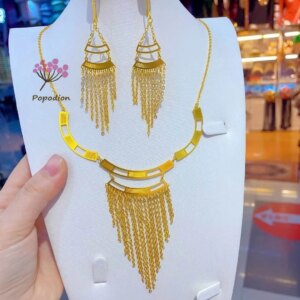 New Dubai 24K Gold Plated Necklace Earrings for Romantic Wedding Gifts, Party Jewelry Set for Women DD10575