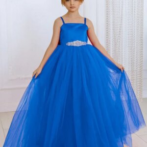 Flower Girl Dresses Princess Dress  Birthday Party First Communion Gowns Red Tulle Diamond Belt With Bow Sleeveless For Wedding