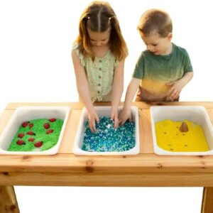 Wooden Toddler Triple Bin Sensory Table | Toddlers Activity Play for Outside | Sand and Water Table for Age 18 Months+ | Fill wi