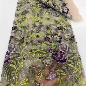 African Beaded Lace Fabric 2025 High Quality French Luxury Nigerian Sequin Groom Lace Tulle Fabric Wedding Party Dress 5 Yards