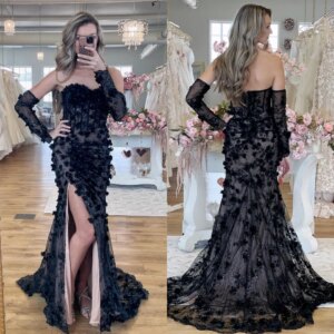 Customized Exquisite Sparkle Organza Applique Draped Pleat Celebrity Mermaid Strapless Bespoke Occasion Gown Long Dresses