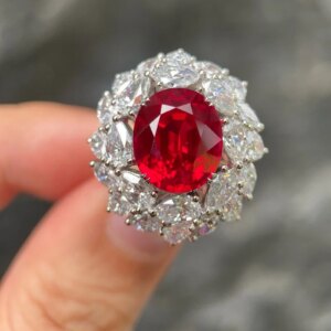 Ruif Luxury Customized Platinum About 10ct Lab Grown Ruby Ring Lab Grown Diamond Ring Women Creative Classic Jewelry