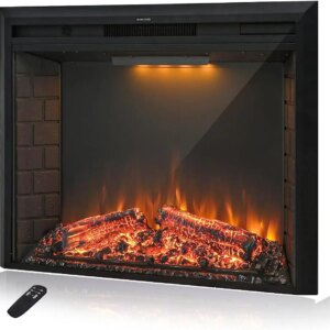 40” Electric Fireplace Insert, Retro Recessed Fireplace Heater with Fire Cracking Sound, Remote Control & Timer, 750/1500W,