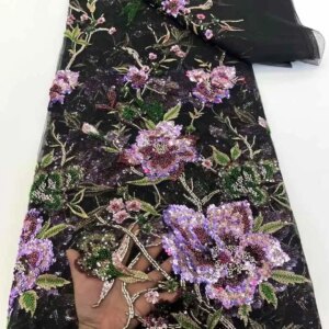 2025 New African French Nigerian High End Lace Fabric With Beads Sequins Mesh for Embroidery Wedding Party Bride Sewing Dress