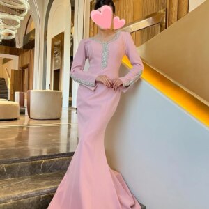 Other Shore Elegant Vintage Sweet Pink Mermaid Beads Crystal V-Neck Customize Formal Occasion Prom Dress Evening Party Gowns